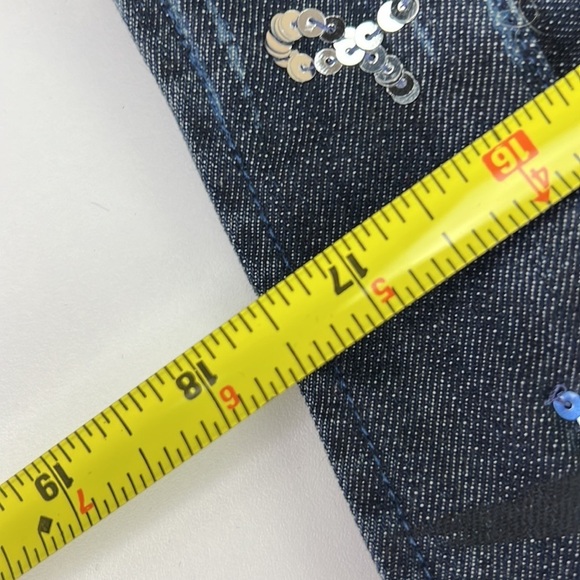 Chico's Women's Blue Embroidered Beaded  Floral Batik Denim Jean Jacket - Picture 7 of 8